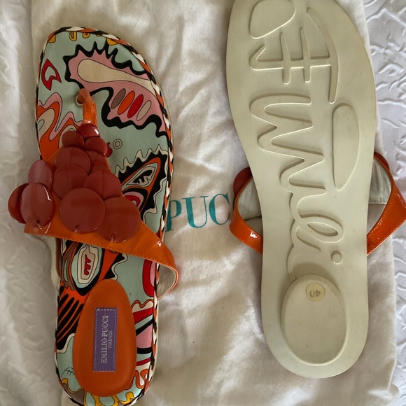 NEW Emilio Pucci satin sandals orange white shoes rubber bottom US 9.5 10 EU 40 - Picture 3 of 7